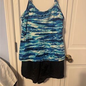 Croft & Barrow Blue and Black Patterned Swimwear